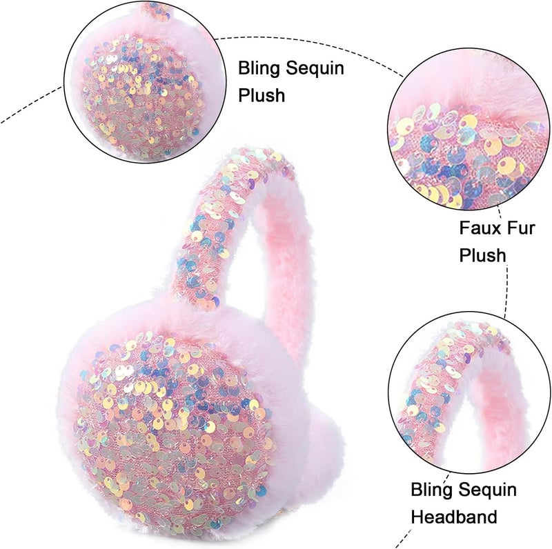 ACTLATI Girl Winter Earmuffs Sequin Shiny Outdoor Ear Warmers Fluffy Muffs Cute Faux Fur Earmuff for Kids Adult Women - Image 5